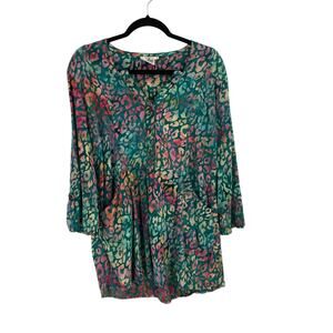 Go Fish Cotton Leopard Multi Print Tunic Boho Blouse Women’s XL Art to Wear